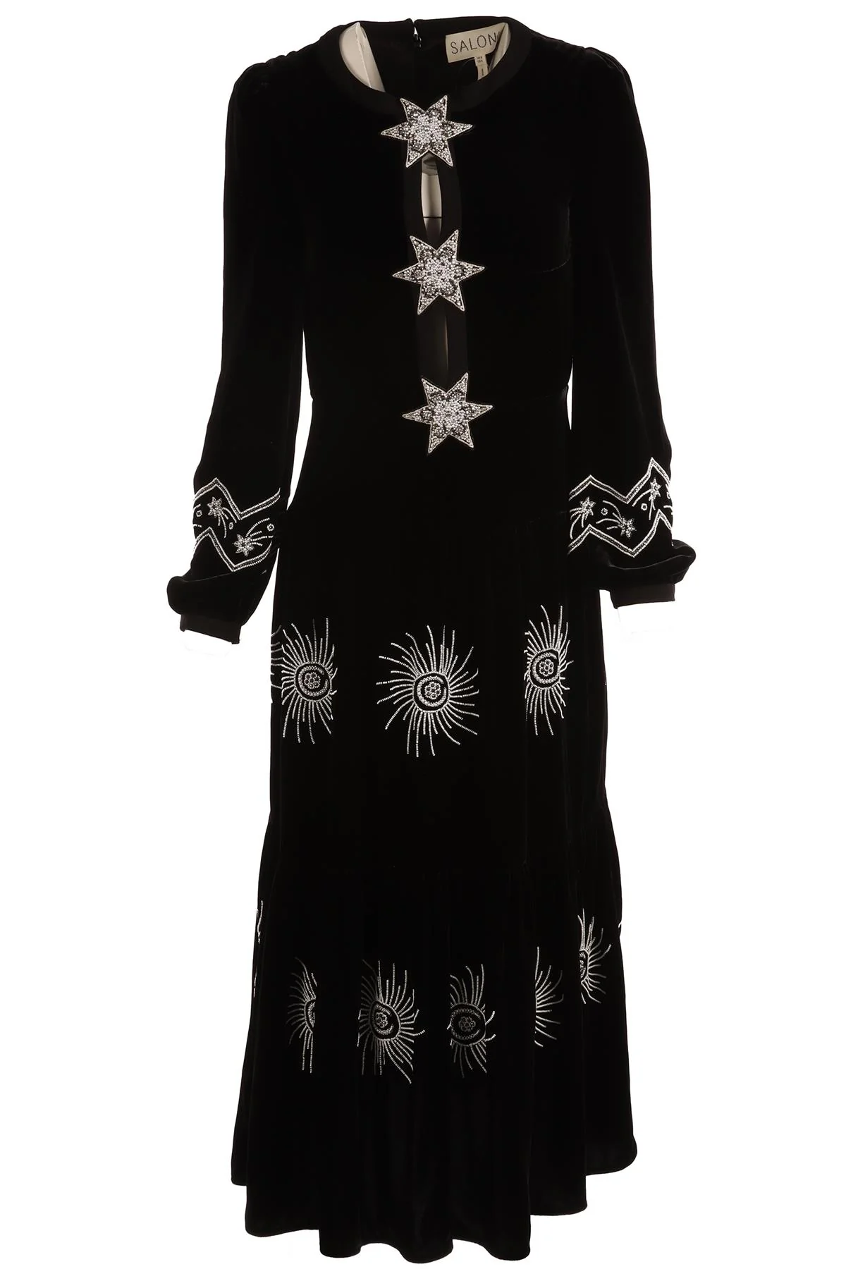 SALONI BLACK VELVET MAXI DRESS UK 8
