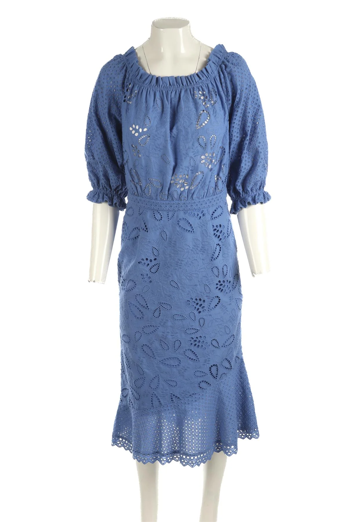 SALONI BLUE COTTON MIDI DRESS UK 12 - Image 2