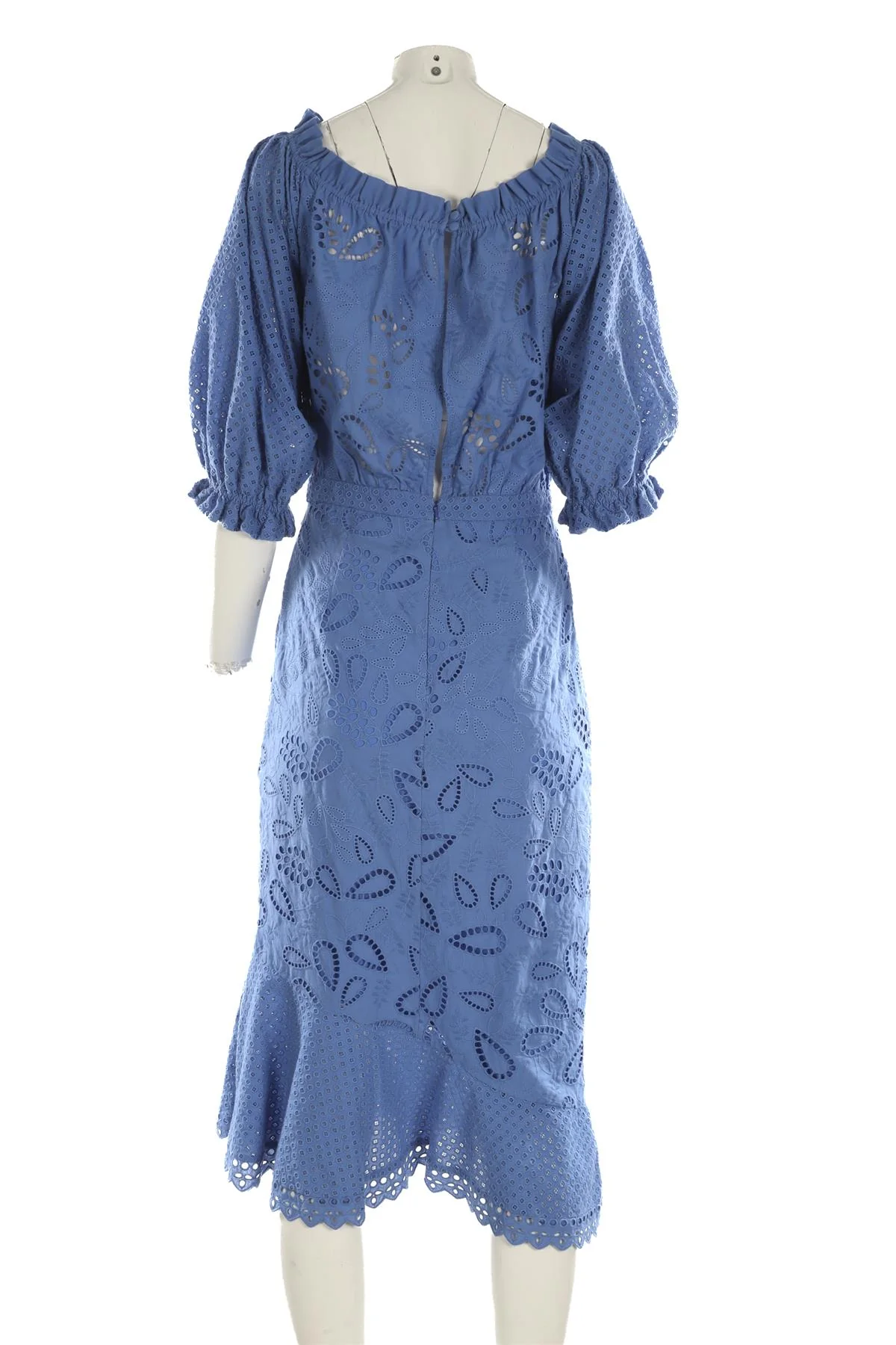 SALONI BLUE COTTON MIDI DRESS UK 12 - Image 4