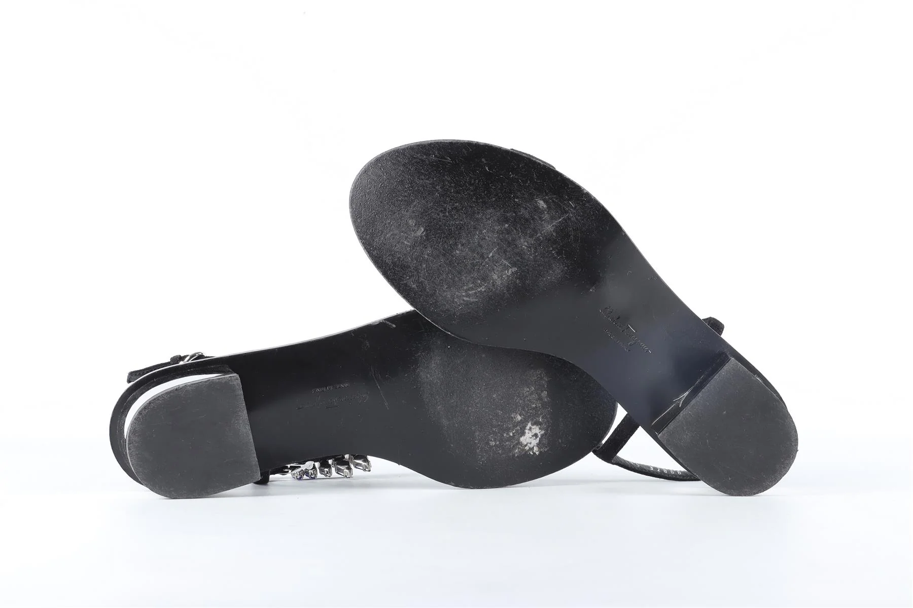 SALVATORE FERRAGAMO BLACK CRYSTAL AND SUEDE SANDALS EU 37.5 UK 4.5 US 7.5 - Image 6