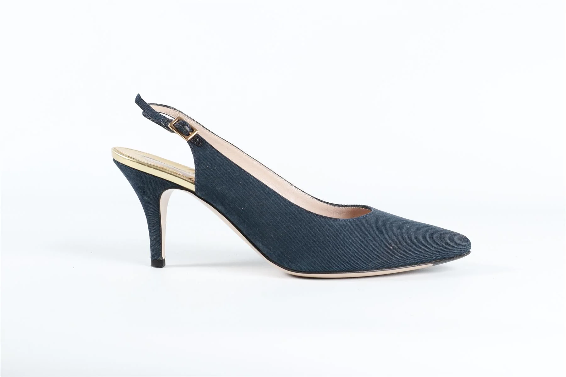 SALVATORE FERRAGAMO BLUE CANVAS SLINGBACK PUMPS - Image 2