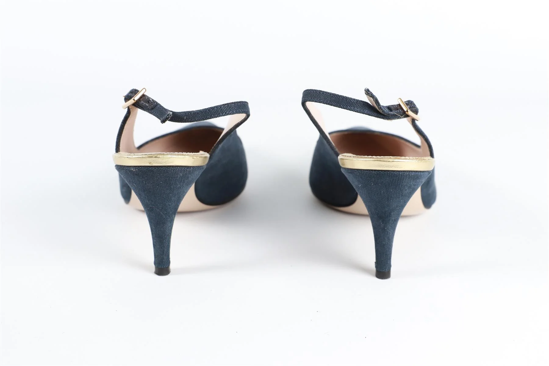 SALVATORE FERRAGAMO BLUE CANVAS SLINGBACK PUMPS - Image 5