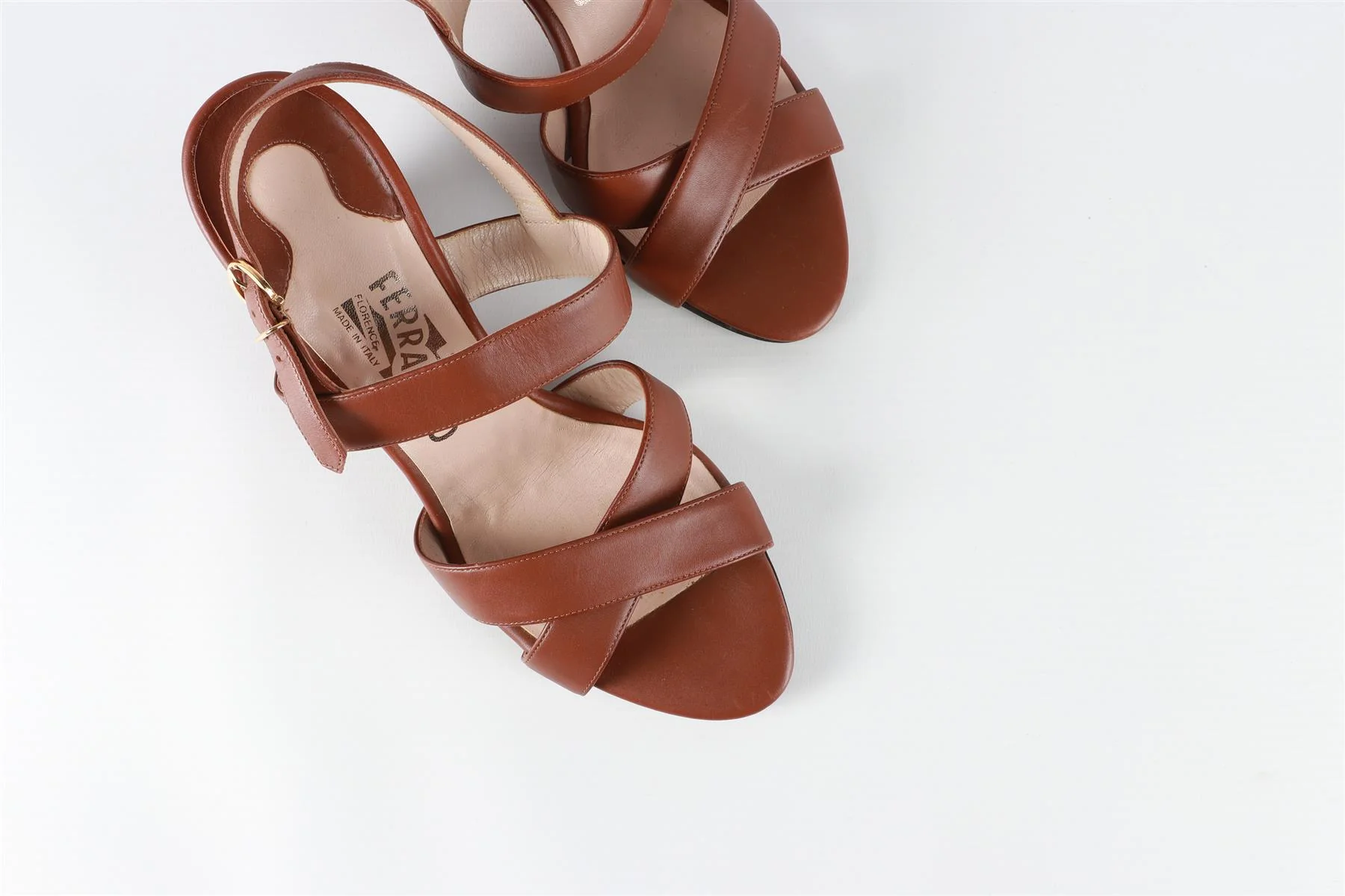 SALVATORE FERRAGAMO BROWN LEATHER WEDGE SANDALS EU 37 UK 4 US 7 - Image 4