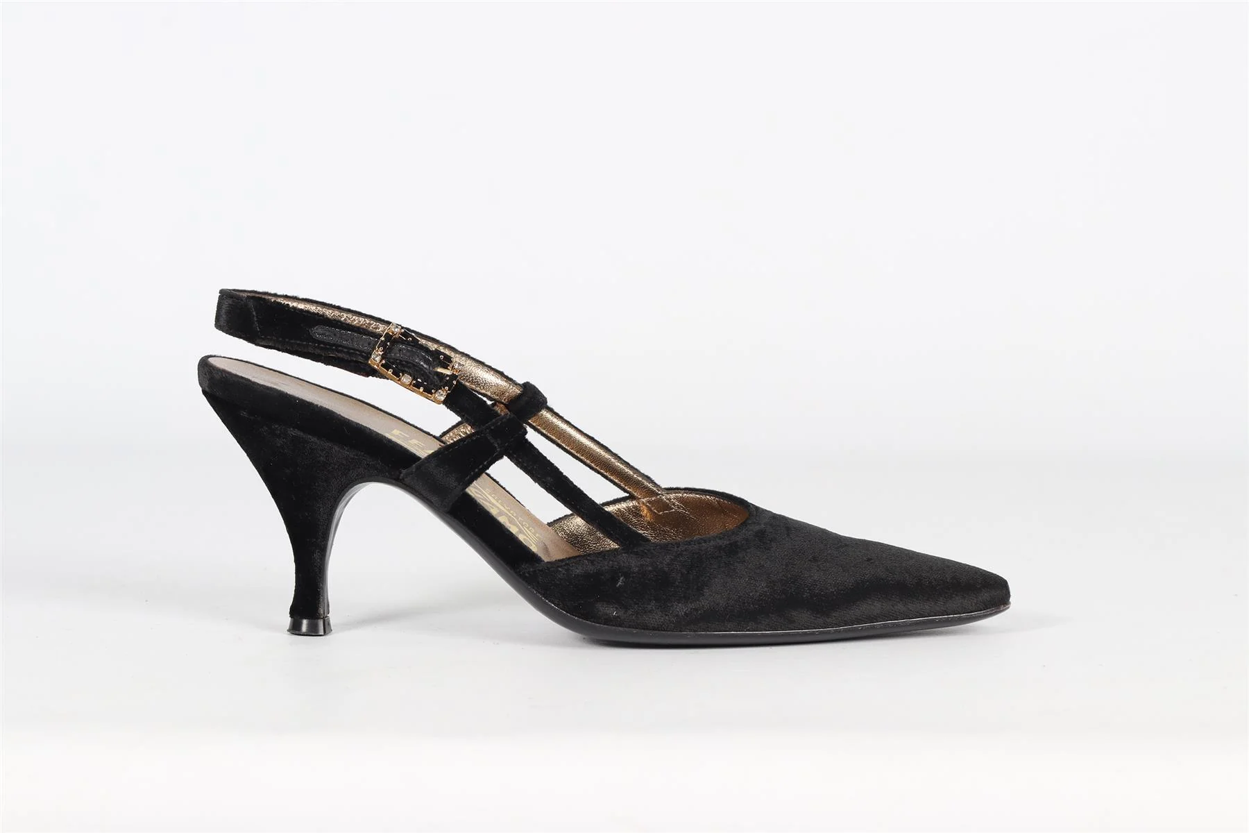 SALVATORE FERRAGAMO CRYSTAL AND VELVET SLINGBACK PUMPS EU 37 UK 4 US 7 - Image 2