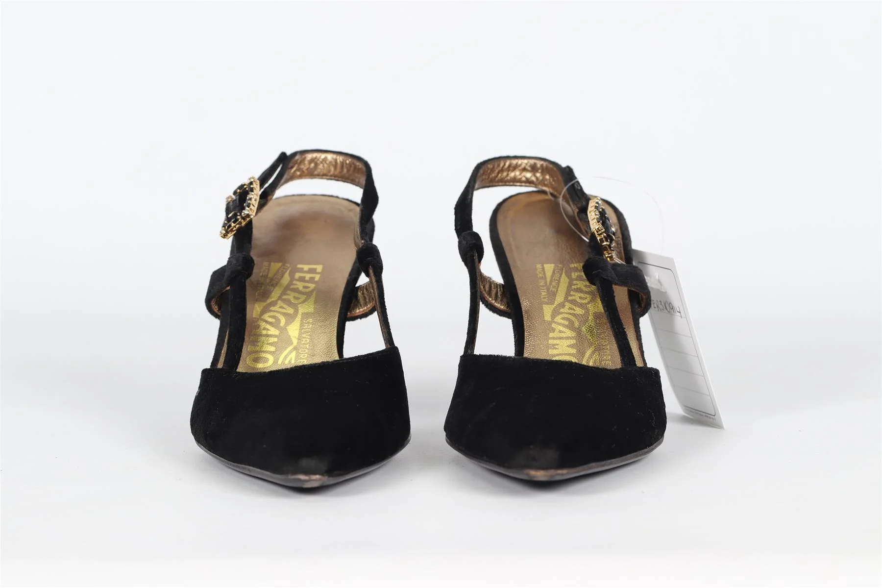 SALVATORE FERRAGAMO CRYSTAL AND VELVET SLINGBACK PUMPS EU 37 UK 4 US 7 - Image 3