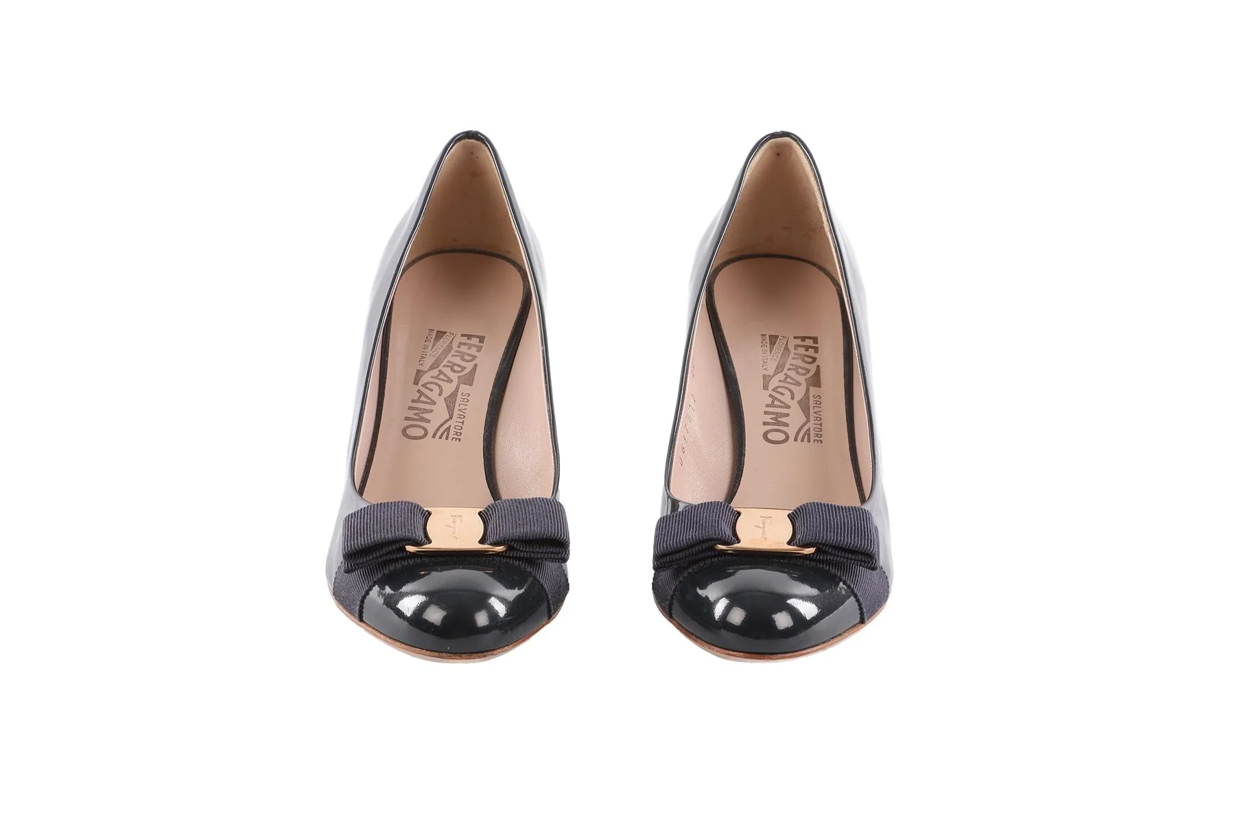 SALVATORE FERRAGAMO NAVY LEATHER PUMPS US 7 EU 37 UK 4 - Image 3