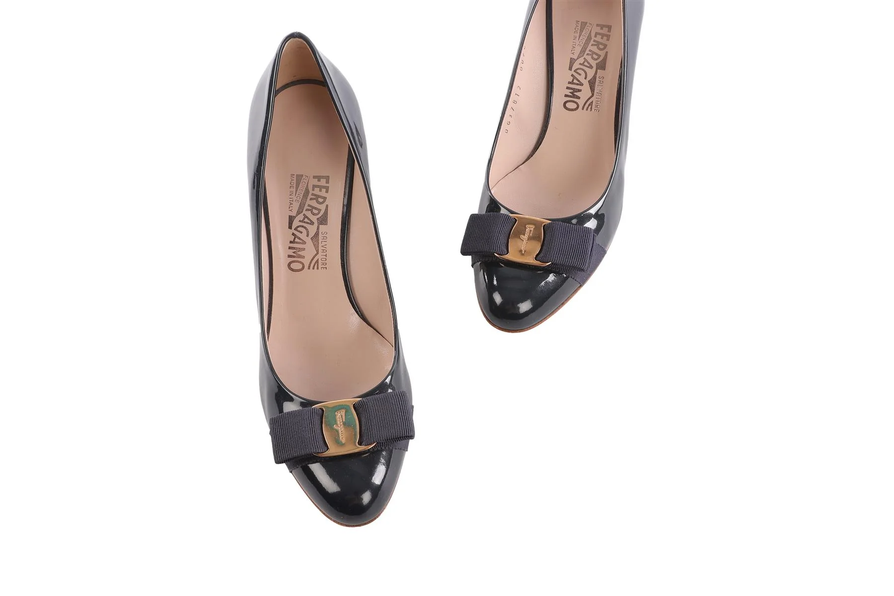 SALVATORE FERRAGAMO NAVY LEATHER PUMPS US 7 EU 37 UK 4 - Image 4