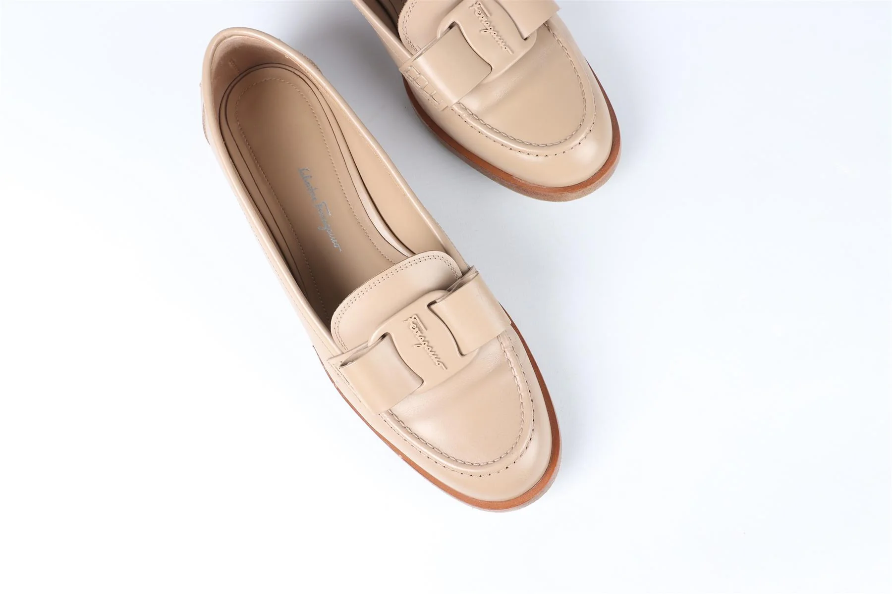 SALVATORE FERRAGAMO TAUPE LEATHER LOAFERS EU 40 UK 7 US 10 - Image 11