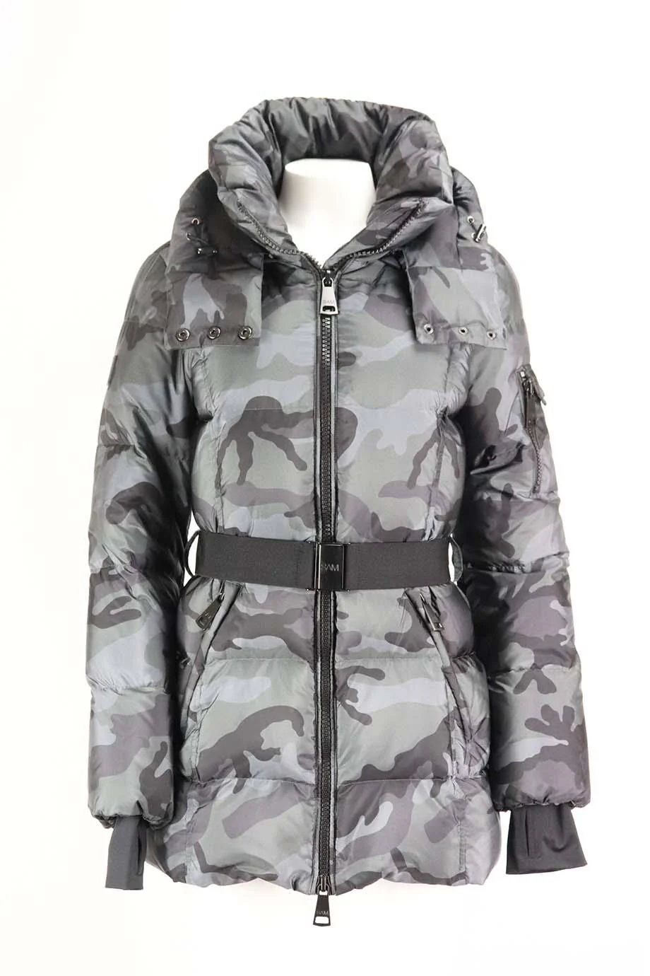 SAM. NYC BELTED CAMOUFLAGE PRINT QUILTED SHELL DOWN JACKET LARGE - Image 2