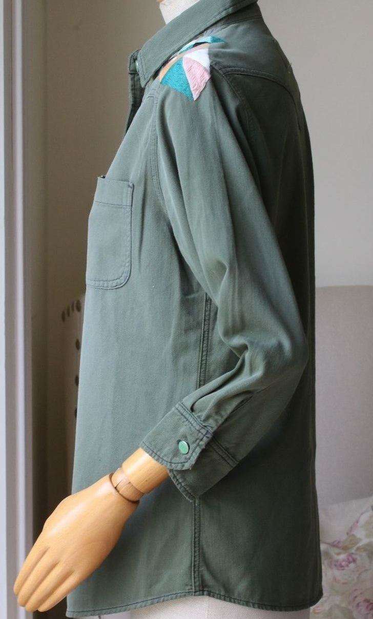 SANDRINE ROSE COTTON BUTTON-DOWN SHIRT WITH EMBROIDERED YOKE SMALL - Image 3