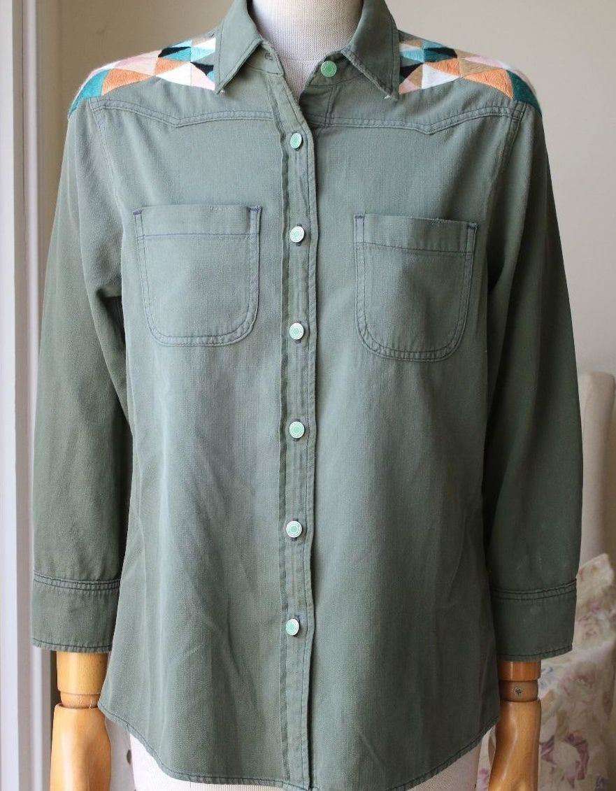 SANDRINE ROSE COTTON BUTTON-DOWN SHIRT WITH EMBROIDERED YOKE SMALL - Image 5