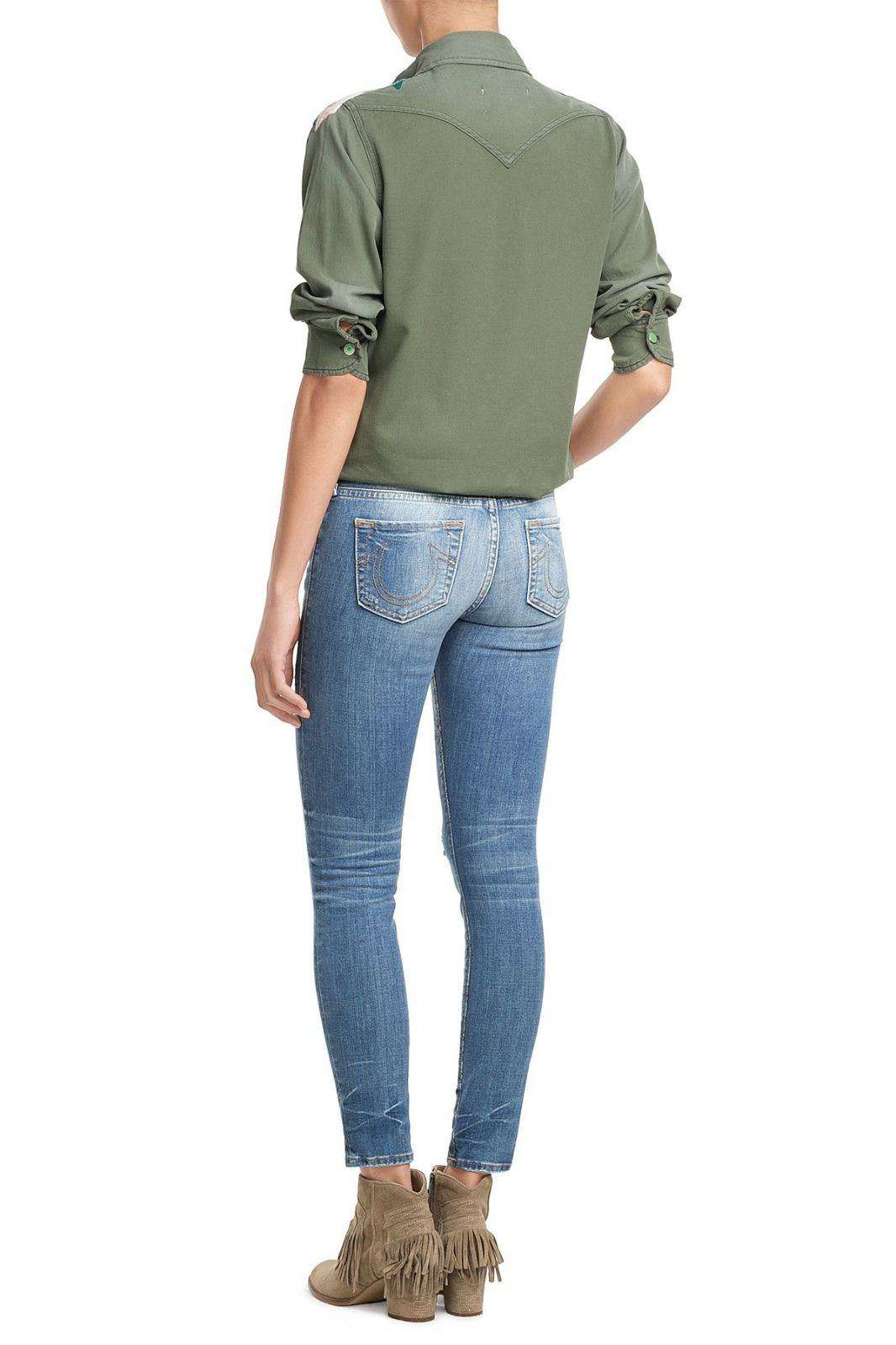 SANDRINE ROSE COTTON BUTTON-DOWN SHIRT WITH EMBROIDERED YOKE SMALL - Image 7