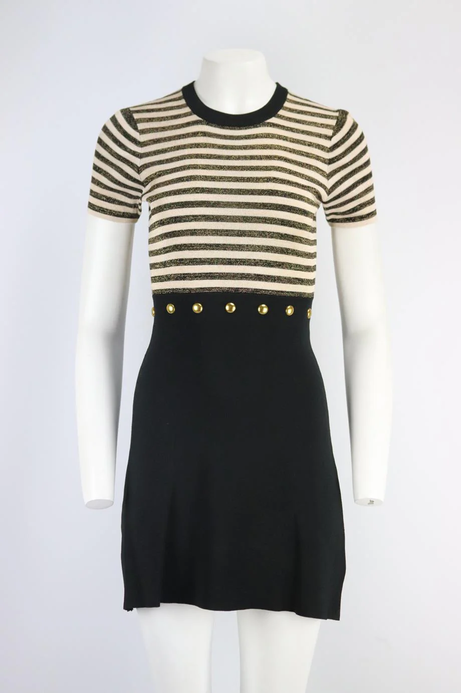 SANDRO METALLIC STRETCH KNIT MINI DRESS SMALL - Image 2