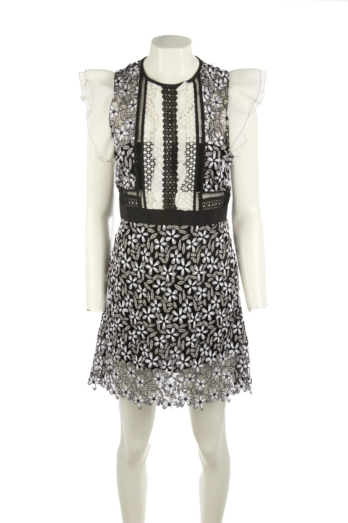 SELF-PORTRAIT BLACK CROCHET MINI DRESS UK 10 - Image 2