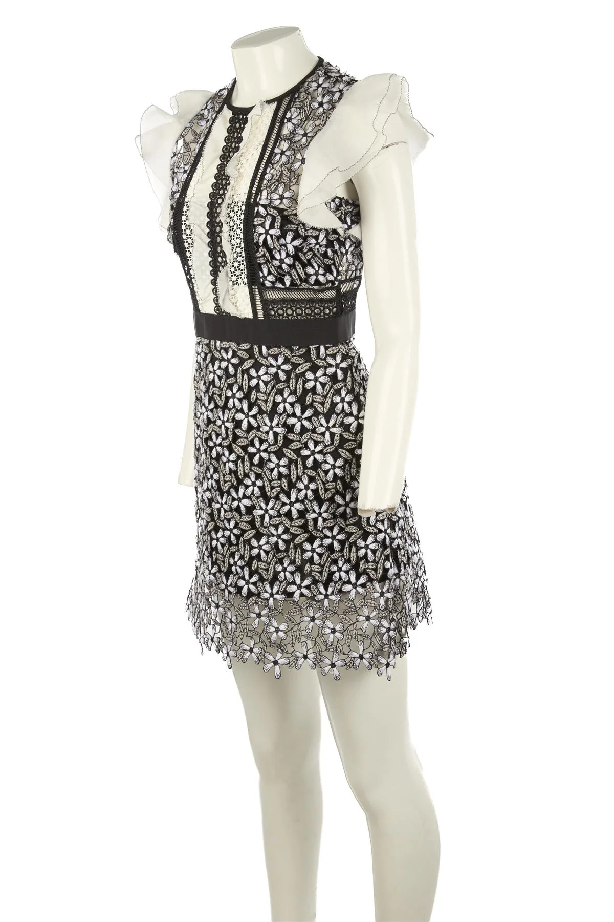 SELF-PORTRAIT BLACK CROCHET MINI DRESS UK 10 - Image 3