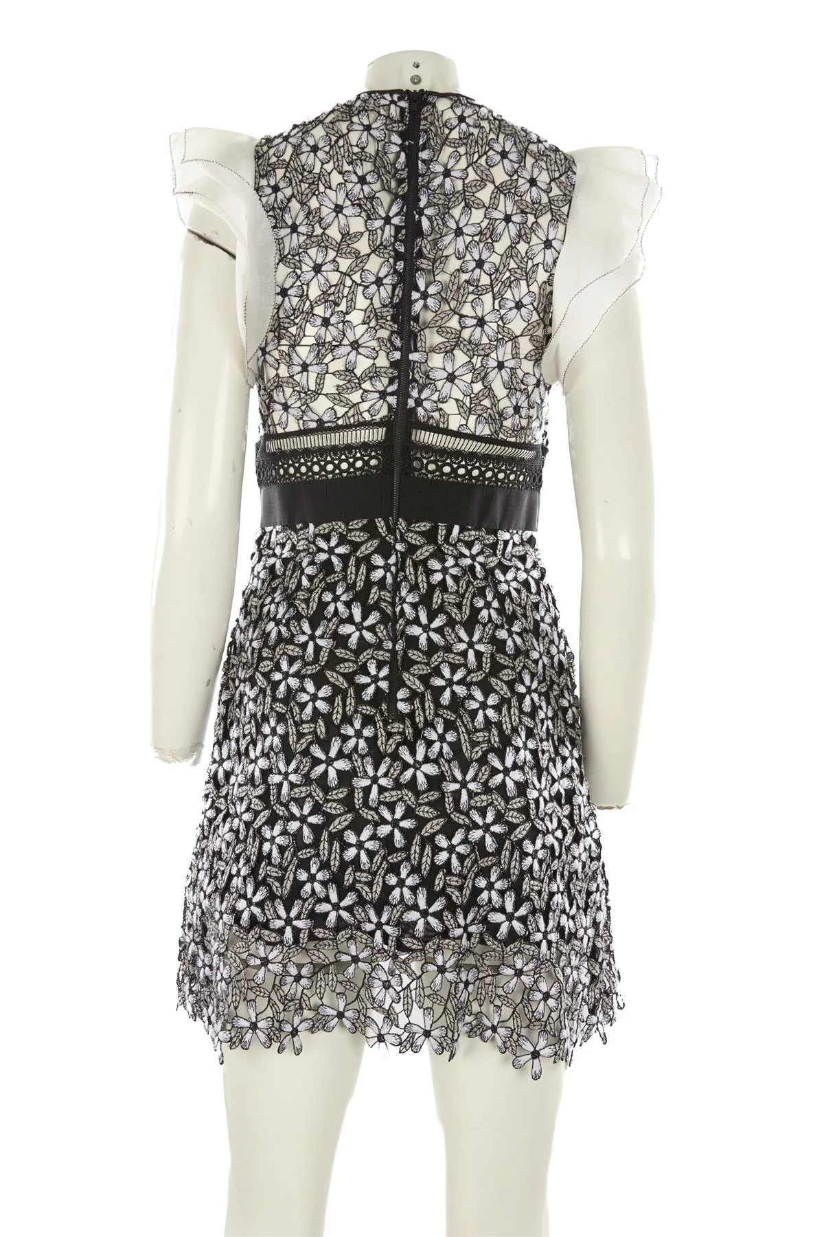 SELF-PORTRAIT BLACK CROCHET MINI DRESS UK 10 - Image 4