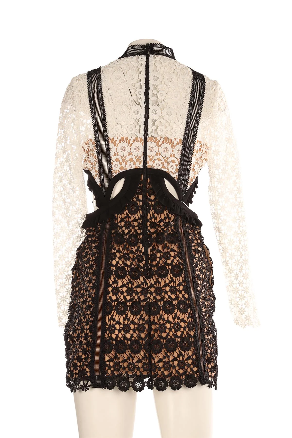 SELF-PORTRAIT BLACK CROCHET MINI DRESS UK 10 - Image 4