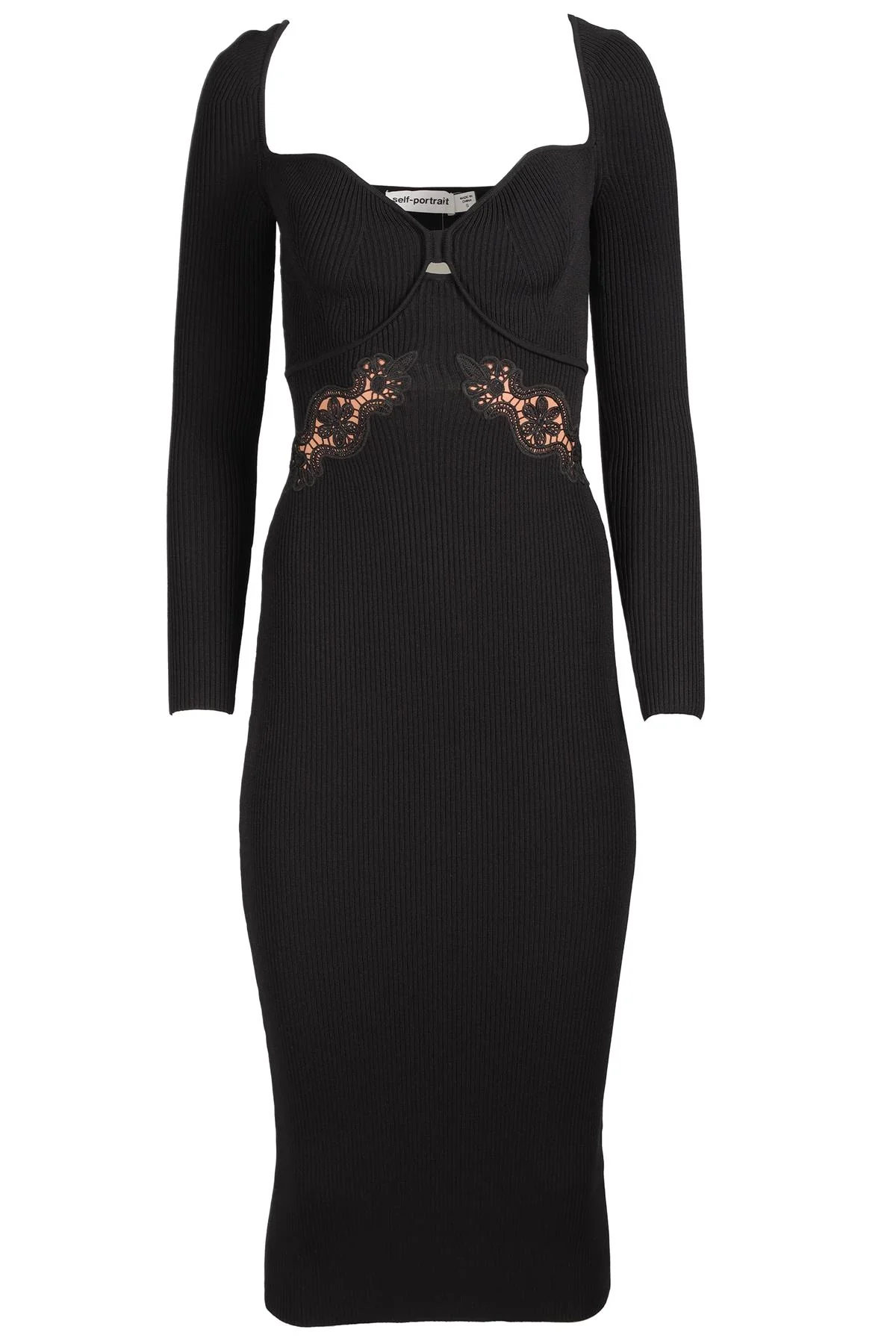 SELF-PORTRAIT BLACK KNIT MIDI DRESS SMALL