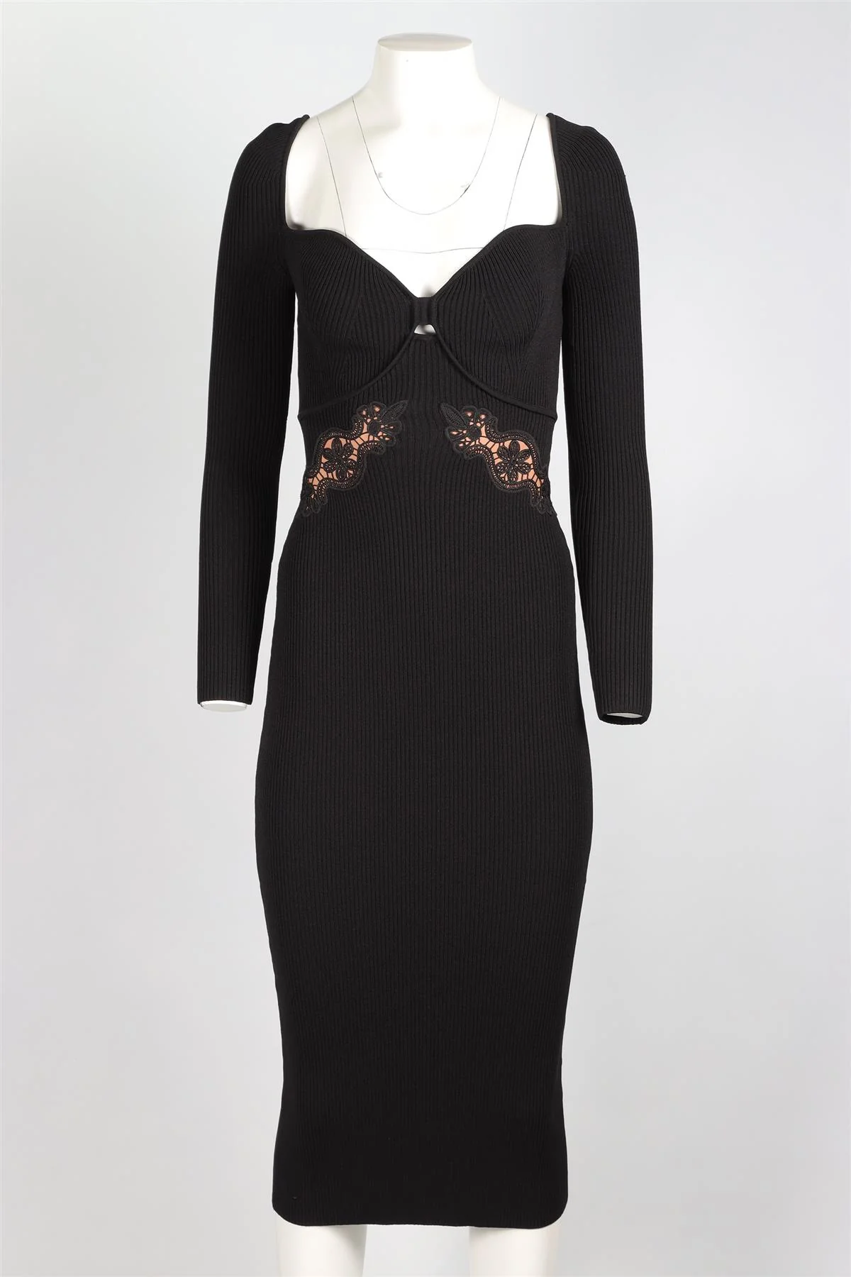 SELF-PORTRAIT BLACK KNIT MIDI DRESS SMALL - Image 2