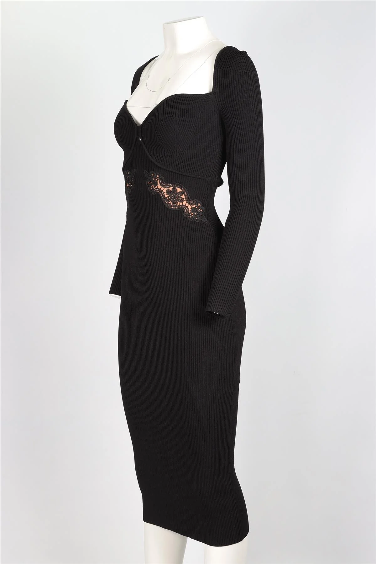 SELF-PORTRAIT BLACK KNIT MIDI DRESS SMALL - Image 3