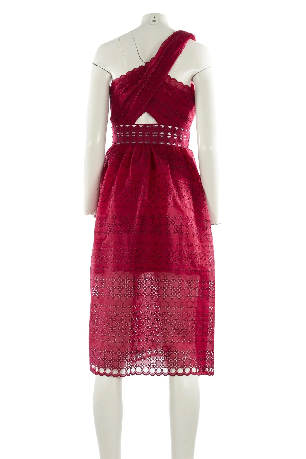 SELF-PORTRAIT BURGUNDY BRODERIE ANGLAISE MIDI DRESS UK 10 - Image 4