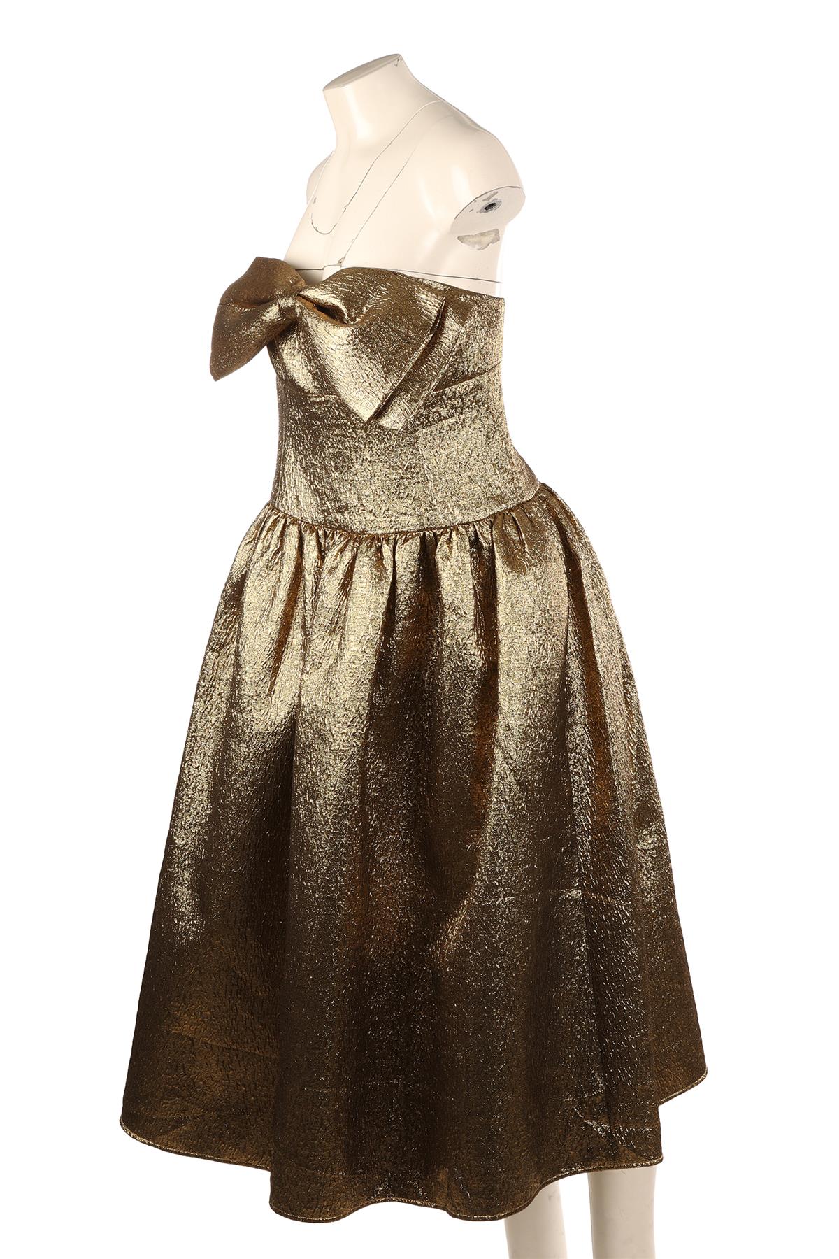 SELF-PORTRAIT GOLD LUREX MIDI DRESS UK 16 - Image 2