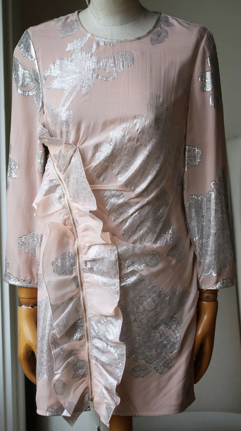 SELF-PORTRAIT METALLIC FIL COUPÉ RUFFLE MINI DRESS UK 12 - Image 2