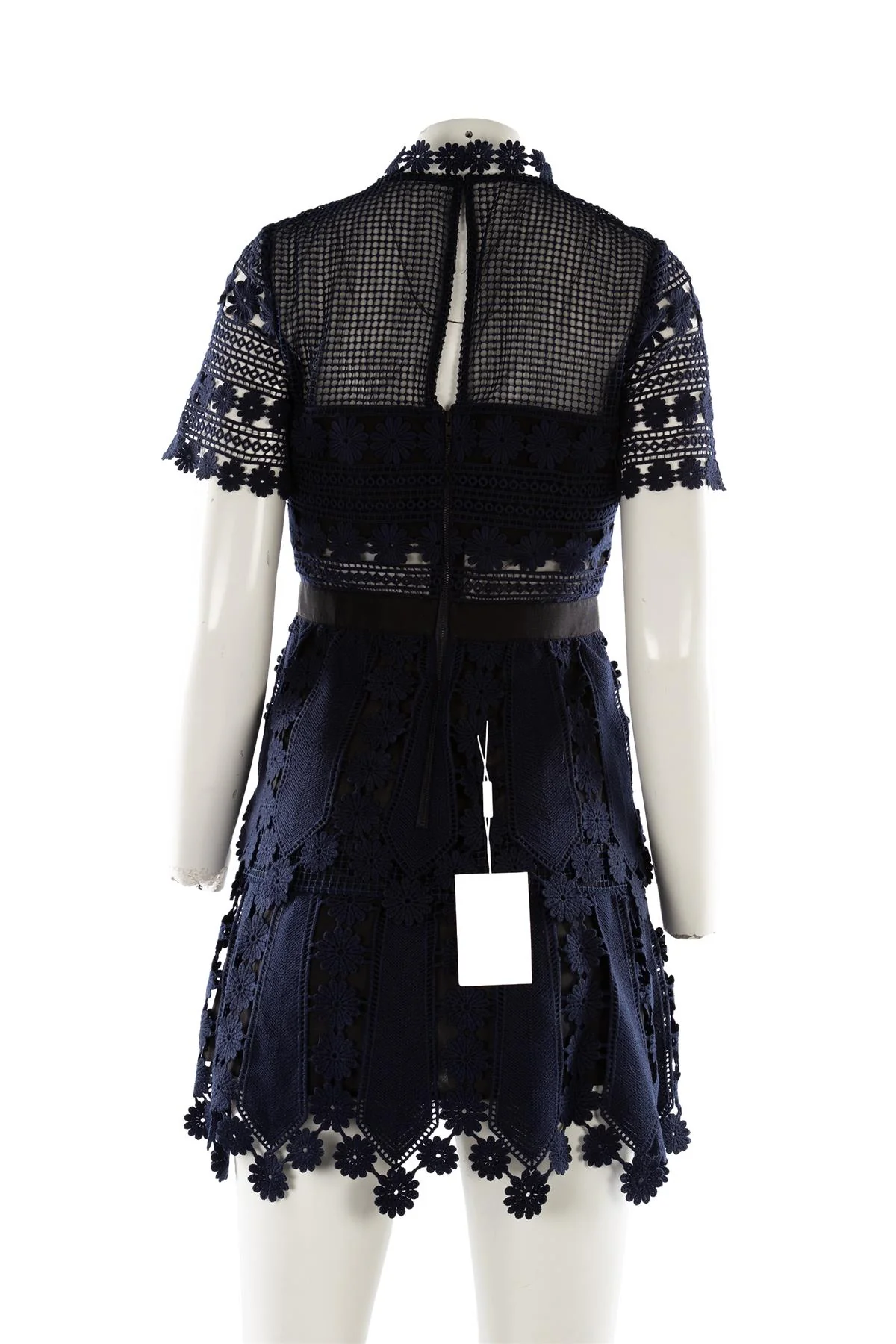 SELF-PORTRAIT NAVY CROCHET MINI DRESS UK 10 - Image 4