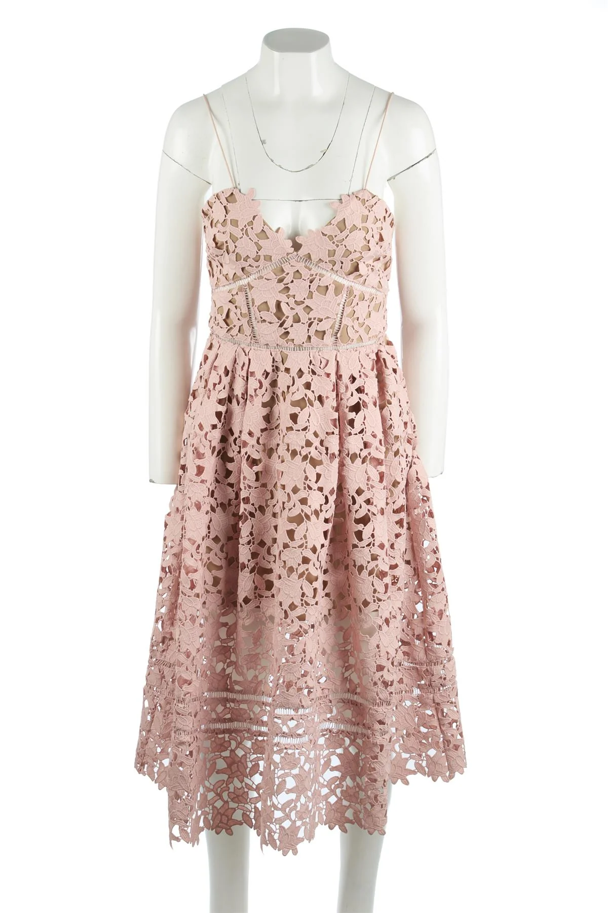 SELF-PORTRAIT PINK CROCHET MIDI DRESS UK 10 - Image 2