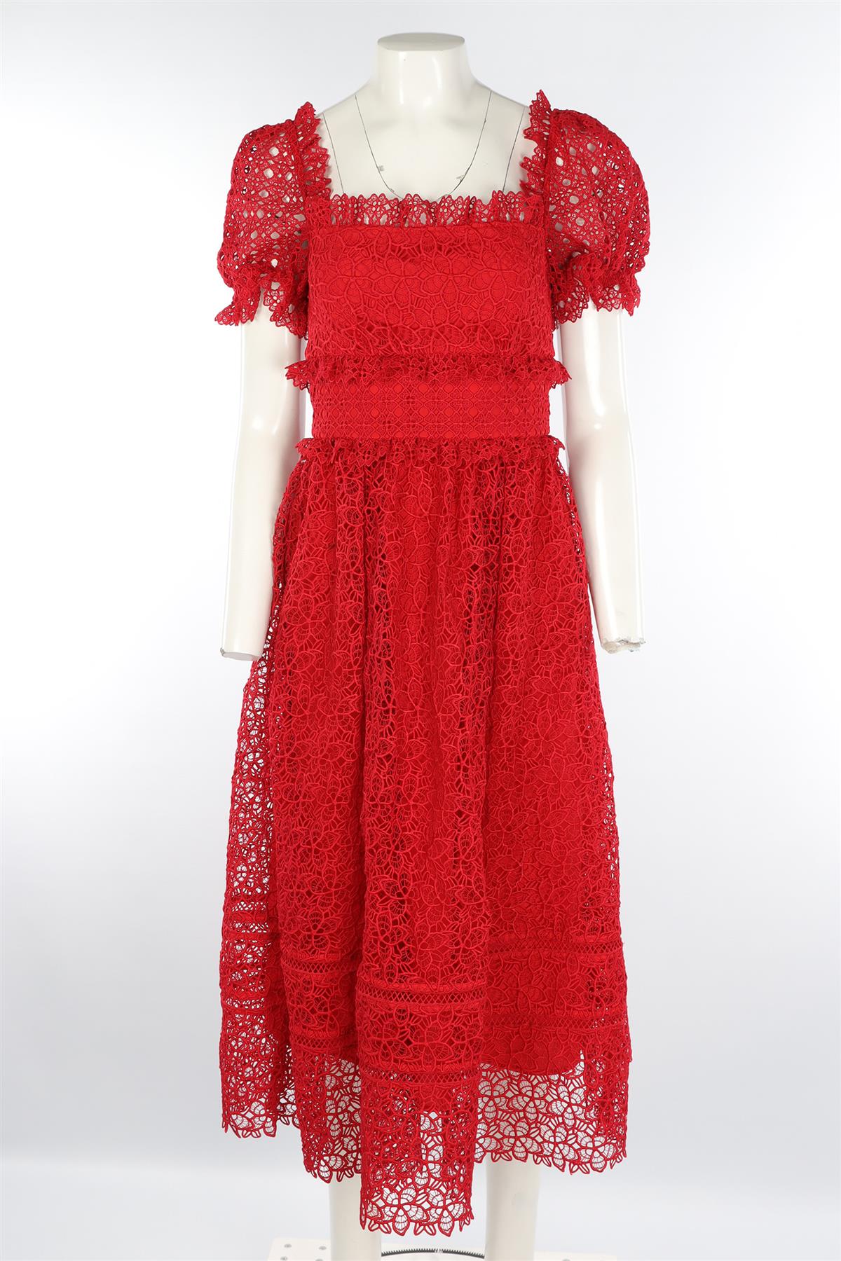 SELF-PORTRAIT RED LACE MIDI DRESS UK 8 - Image 2