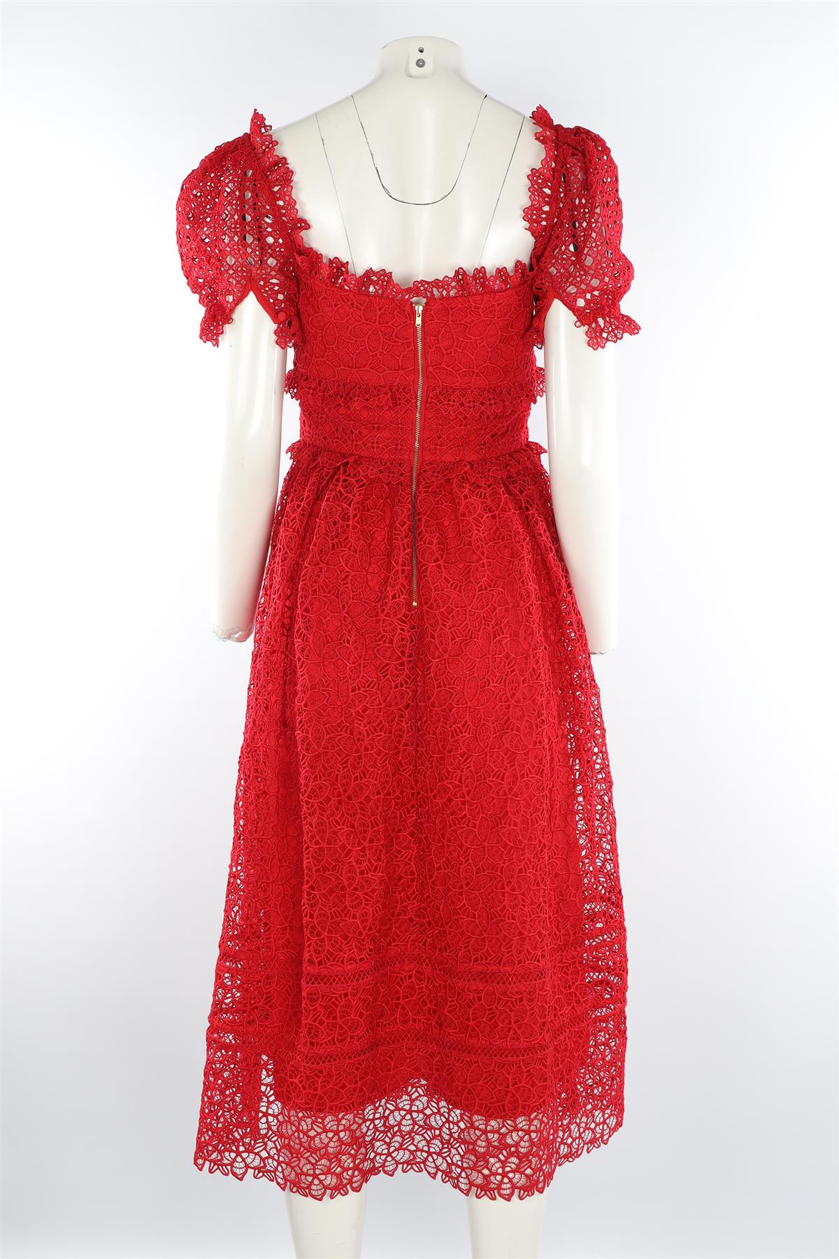 SELF-PORTRAIT RED LACE MIDI DRESS UK 8 - Image 4