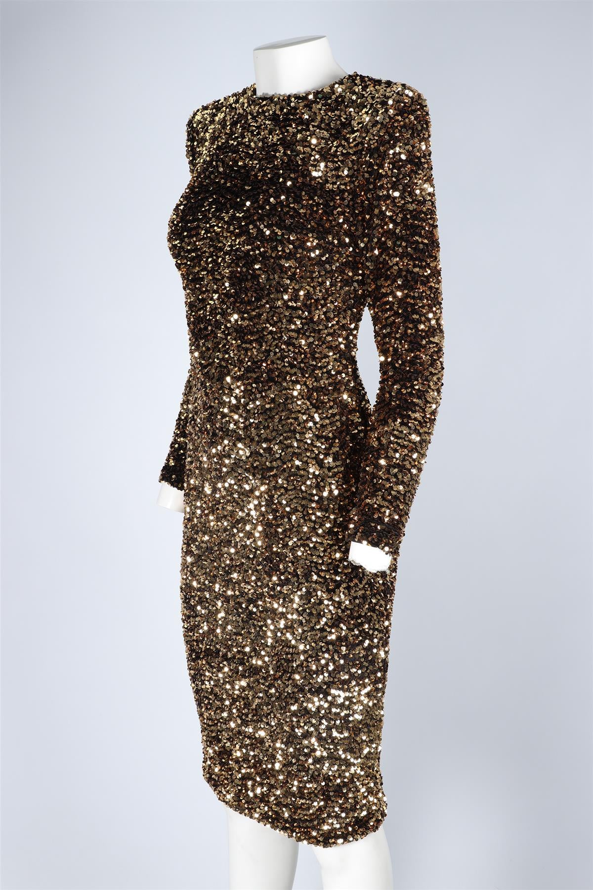 SERGIO HUDSON GOLD SEQUIN MIDI DRESS US 6 UK 10 - Image 3