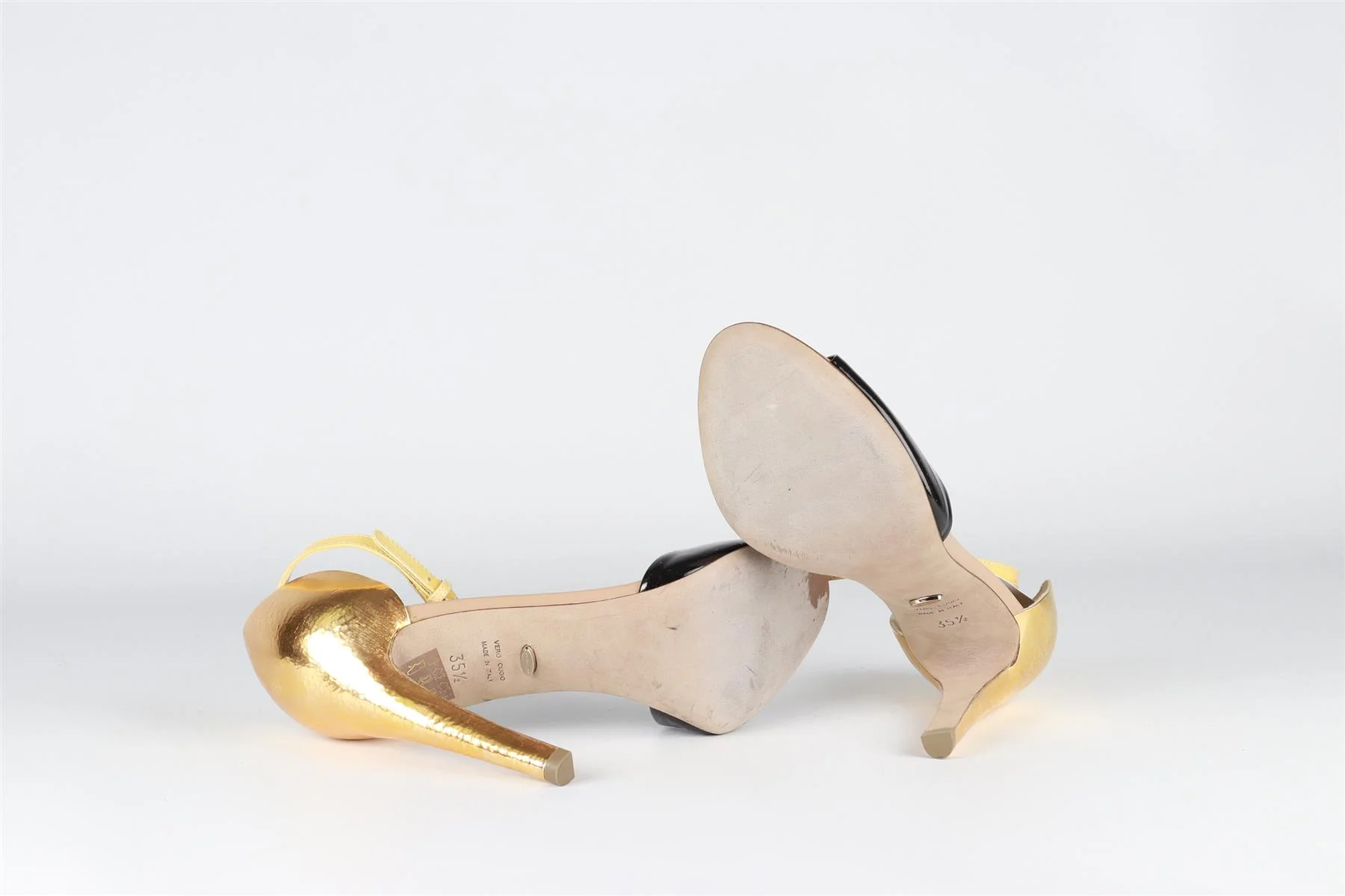 SERGIO ROSSI GOLD AND BLACK LEATHER SANDALS EU 35.5 UK 2.5 US 5.5 - Image 6