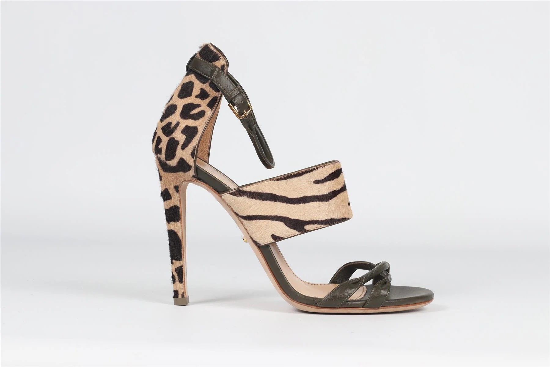 SERGIO ROSSI GREEN CALF HAIR AND LEATHER SANDALS EU 37.5 UK 4.5 US 7.5 - Image 2