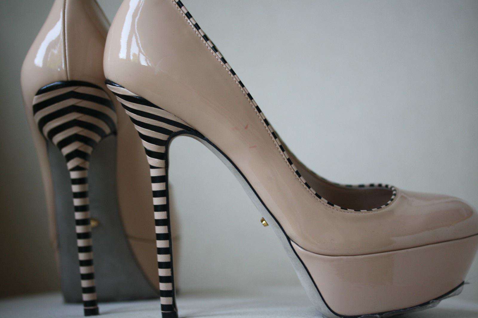 SERGIO ROSSI OPTIKALA PATENT NUDE STRIPED HEELS EU 38.5 UK 5.5 - Image 11
