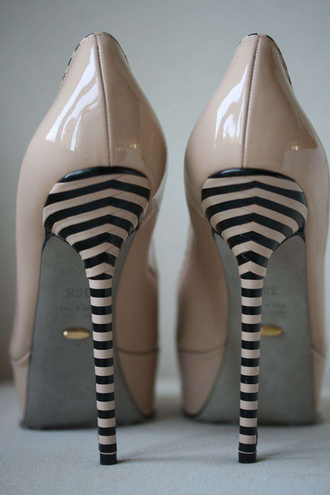 SERGIO ROSSI OPTIKALA PATENT NUDE STRIPED HEELS EU 38.5 UK 5.5 - Image 7
