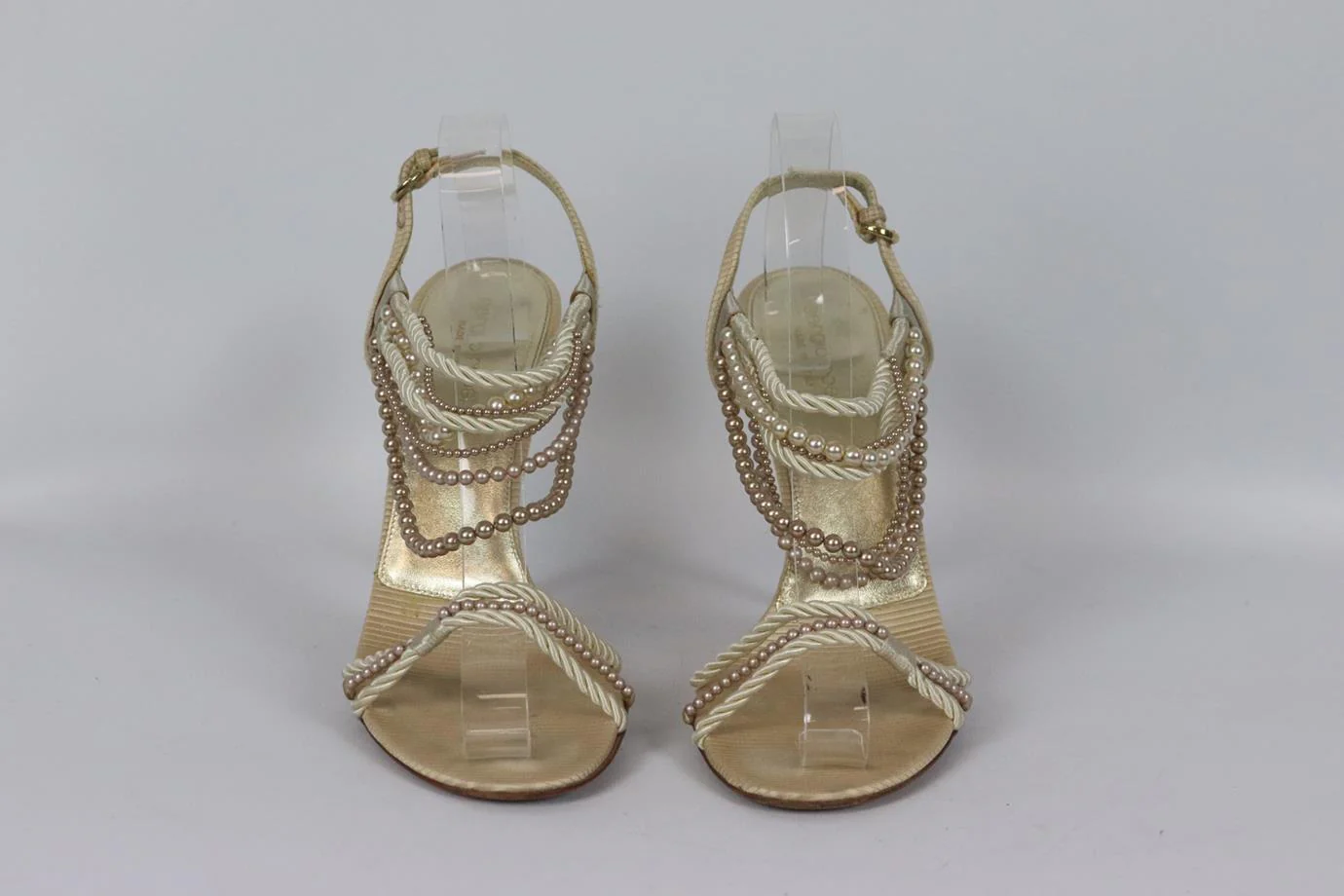 SERGIO ROSSI PEARL EMBELLISHED SATIN SANDALS EU 40 UK 7 US 10 - Image 3