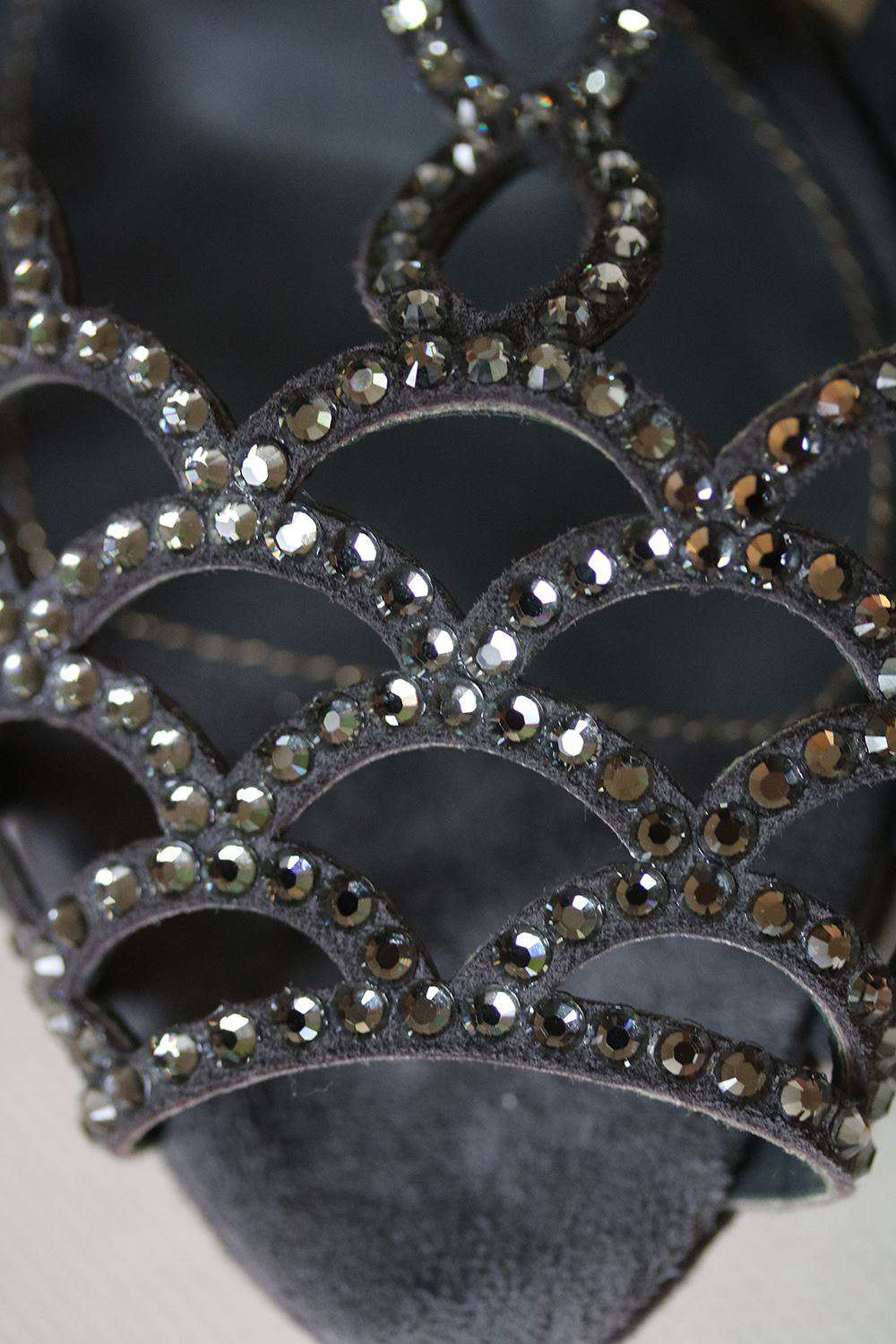 SERGIO ROSSI SCALLOPED CRYSTAL T-STRAP PLATFORM HEELS EU 38 UK 5 US 8 - Image 3