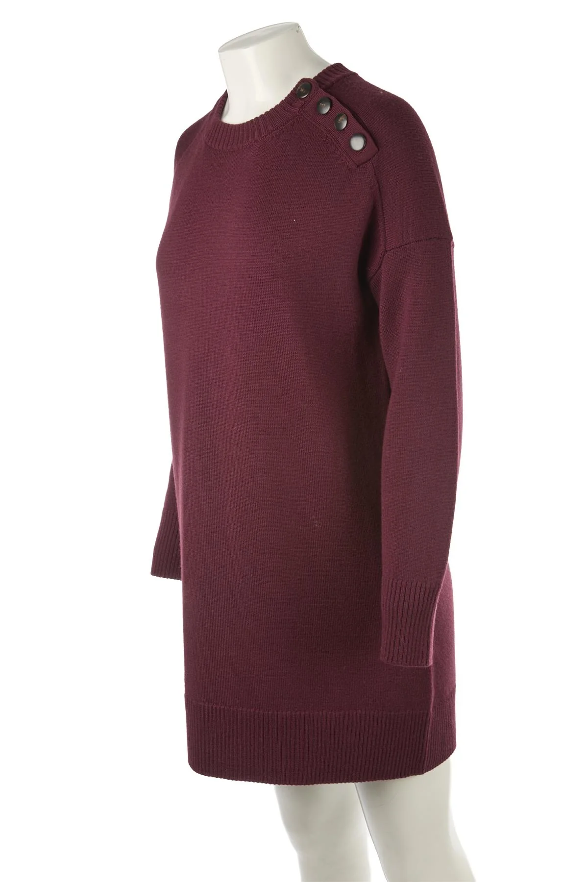 SEZANE BURGUNDY WOOL MINI DRESS MEDIUM - Image 3