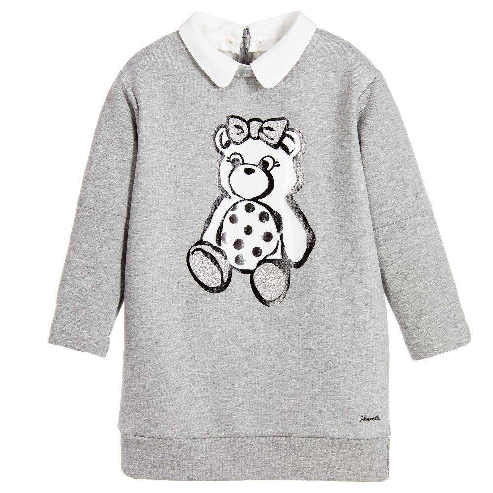 SIMONETTA MINI GIRLS GREY SWEATSHIRT JERSEY DRESS WITH BEAR 3 YEARS