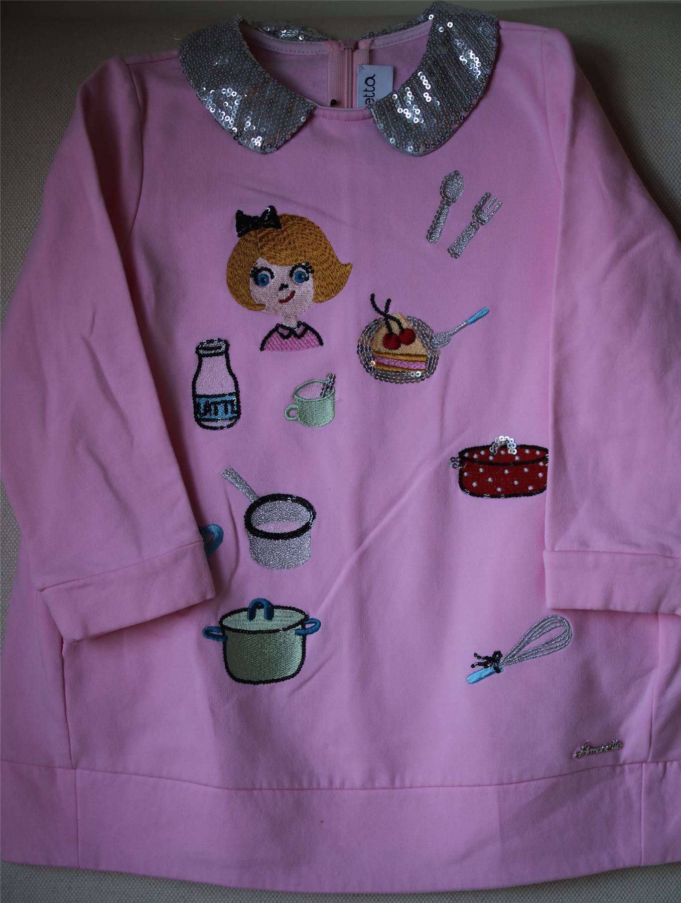 SIMONETTA MINI GIRLS PINK EMBROIDERED SWEATSHIRT JERSEY DRESS 3 YEARS