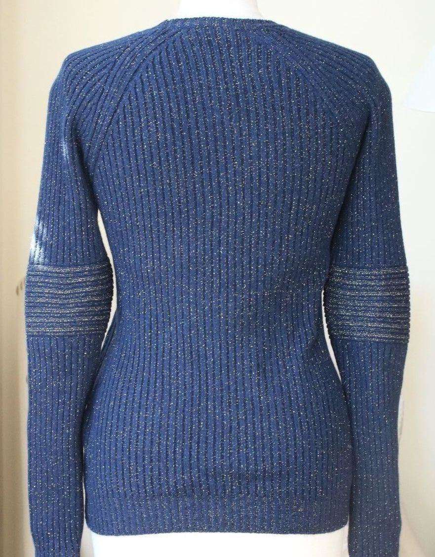 SIRAN RIB REGULAR NAVY CASHMERE AND LUREX SWEATER IT 40 UK 8 - Image 6