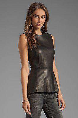 SKAIST TAYLOR BLACK LEATHER PEPLUM TOP UK 8 US 4 - Image 4