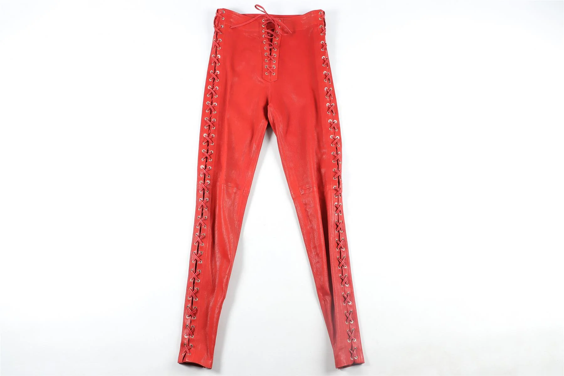 SKIIM RED LEATHER SKINNY PANTS IT 36 UK 4 - Image 2