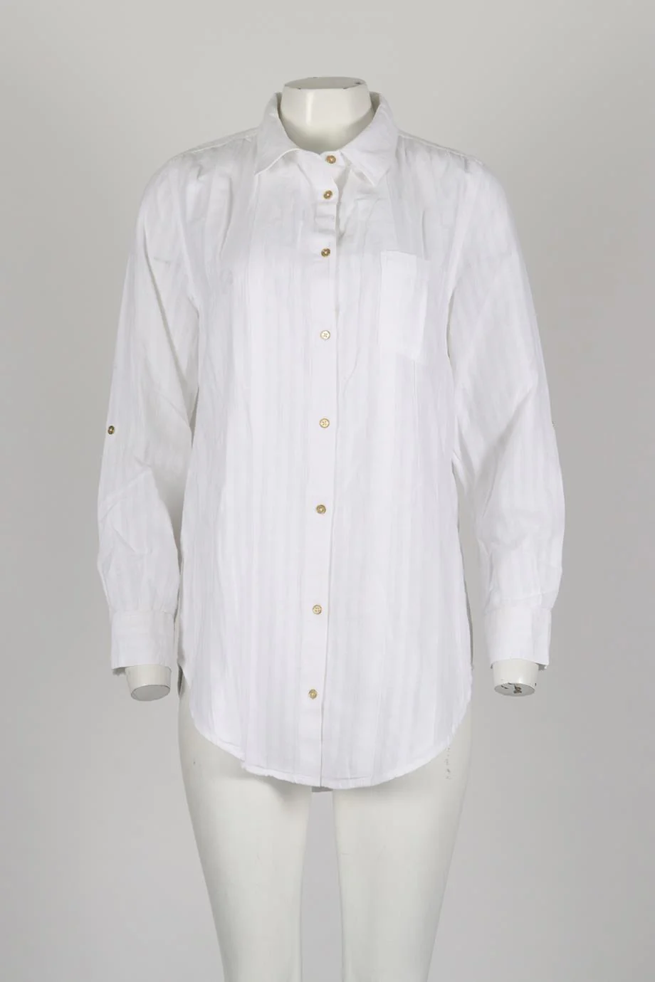 SOLID AND STRIPED COTTON AND LINEN BLEND SHIRT SMALL - Image 2