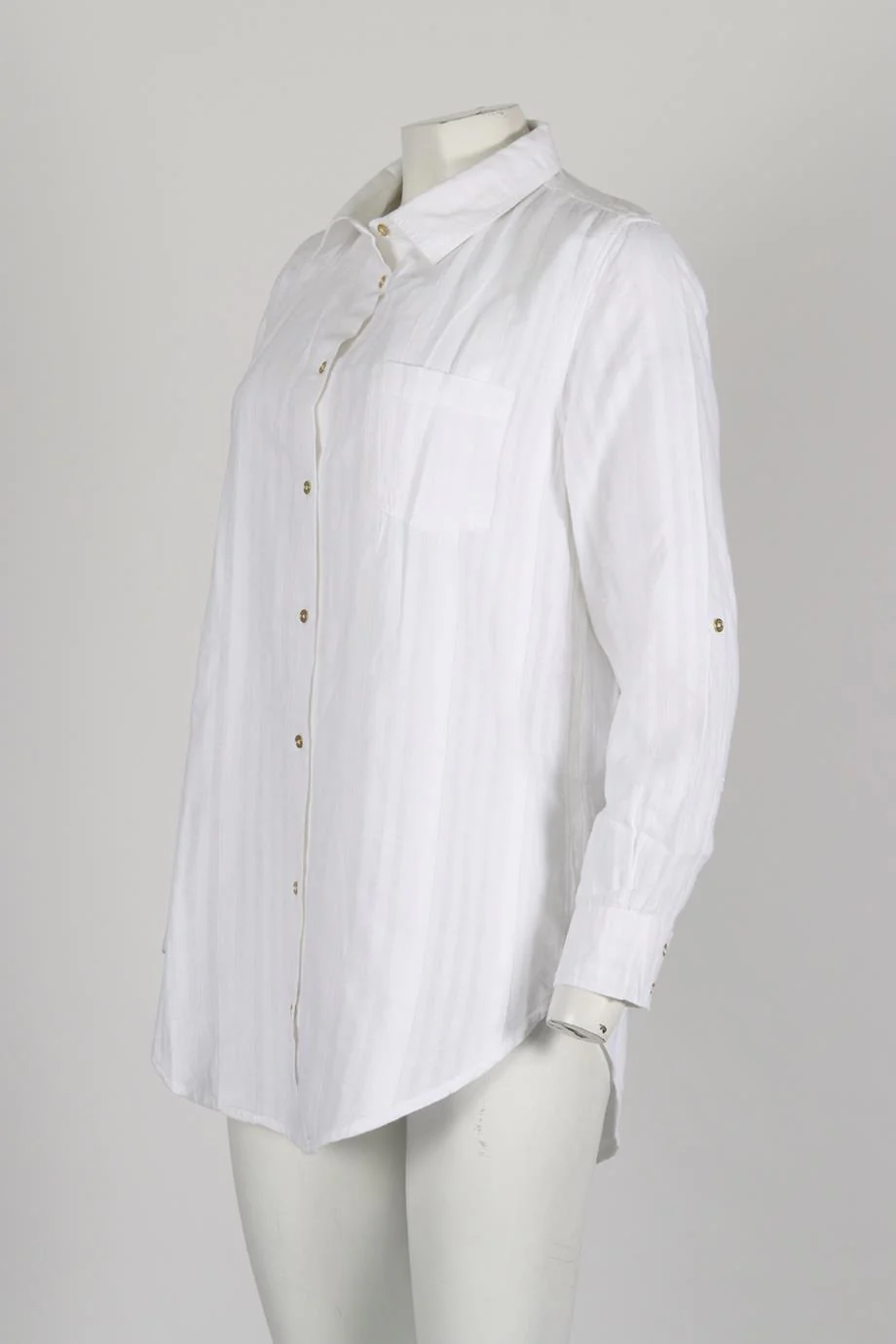 SOLID AND STRIPED COTTON AND LINEN BLEND SHIRT SMALL - Image 3