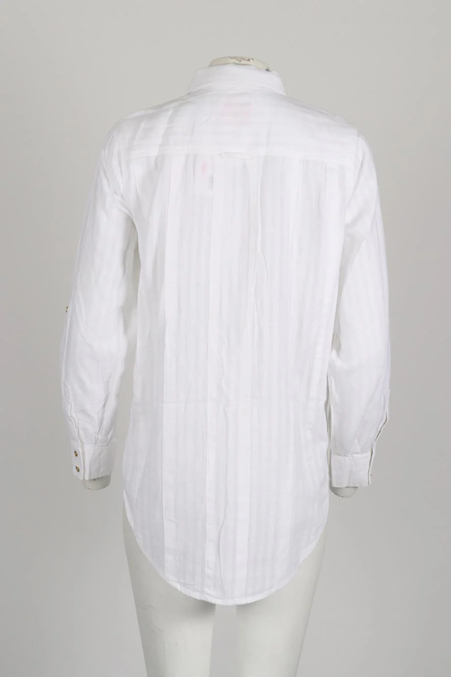 SOLID AND STRIPED COTTON AND LINEN BLEND SHIRT SMALL - Image 4
