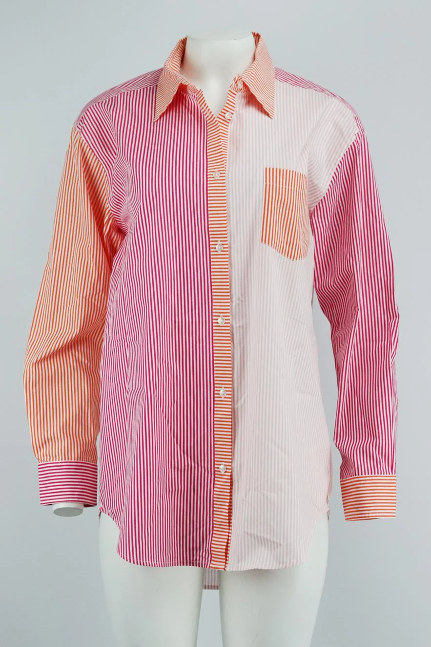 SOLID AND STRIPED OVERSIZED STRIPED COTTON SHIRT SMALL - Image 2