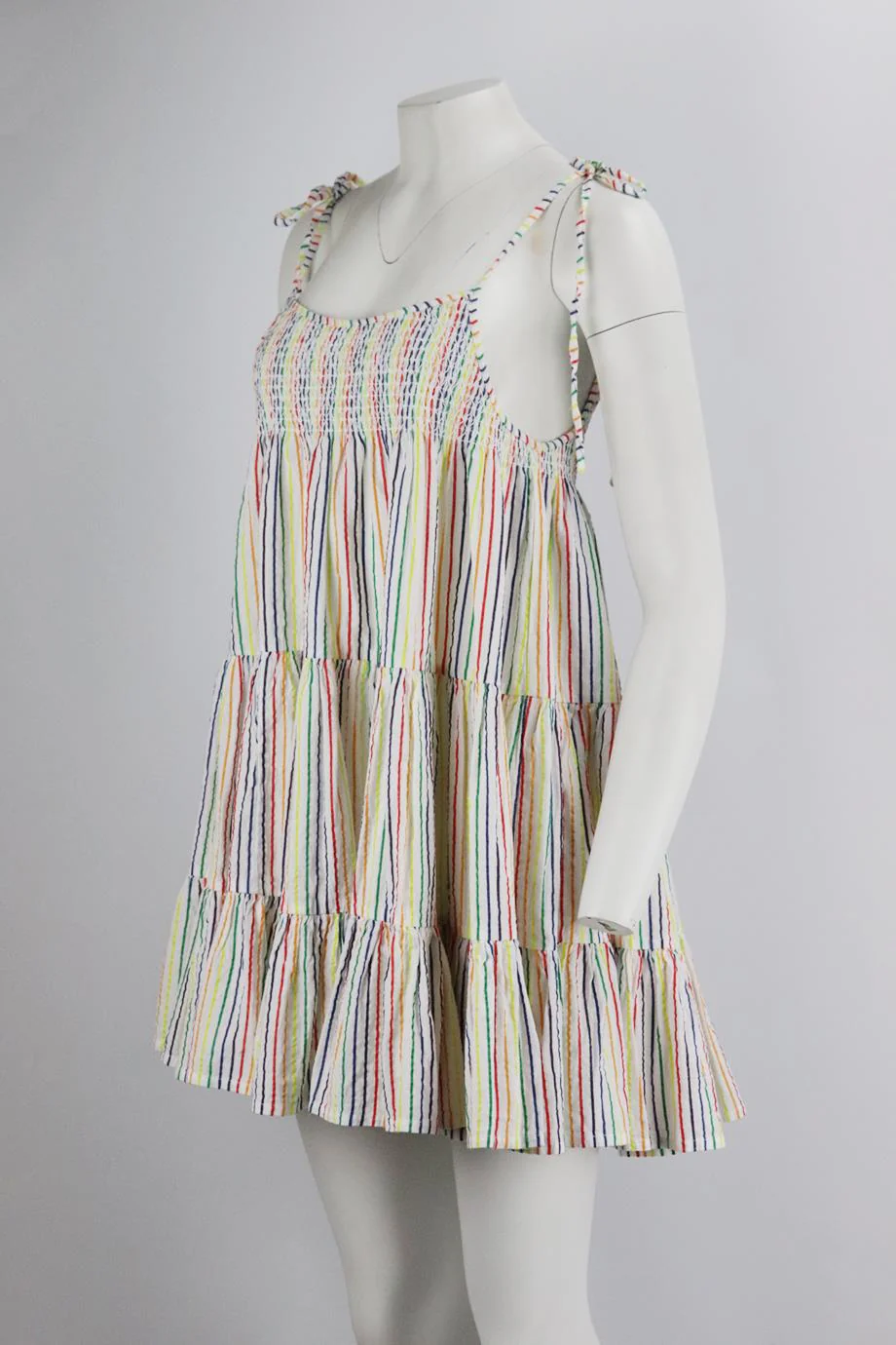 SOLID AND STRIPED TIERED STRIPED COTTON MINI DRESS SMALL - Image 3