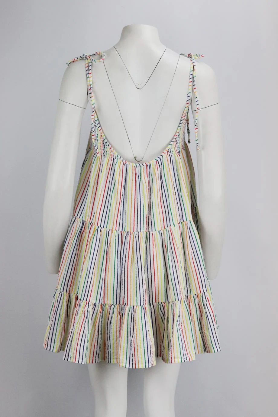 SOLID AND STRIPED TIERED STRIPED COTTON MINI DRESS SMALL - Image 4